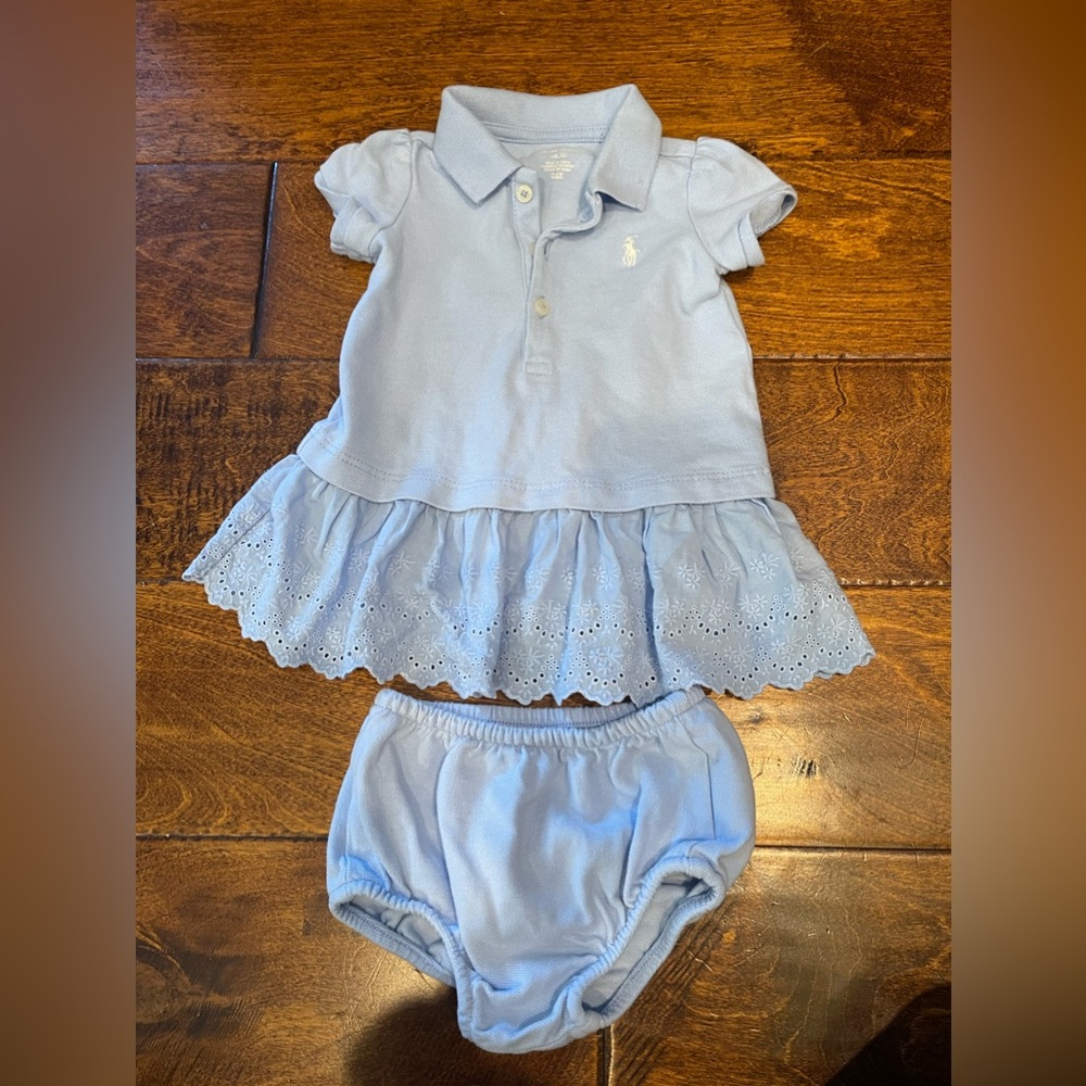 Polo by Ralph Lauren Light Blue Eyelet Polo Dress & Bloomers Set - Girls